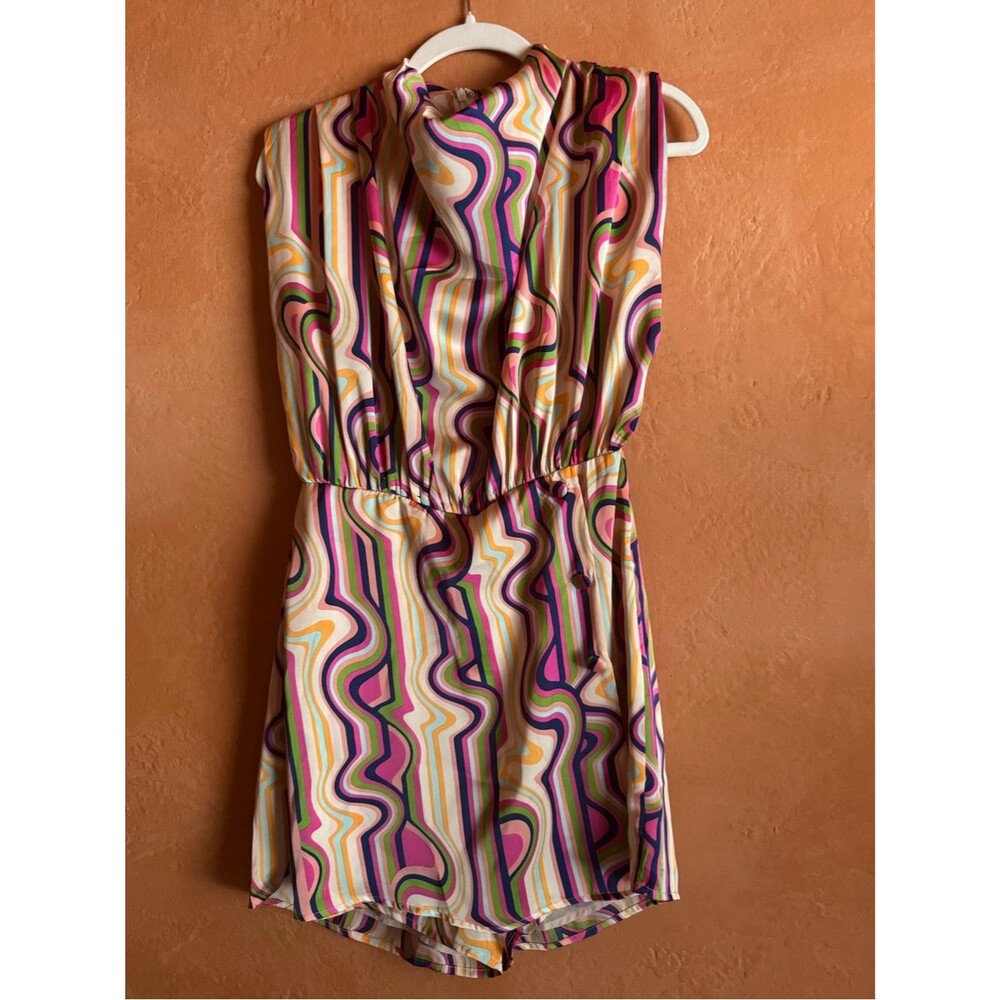 KARLIE Retro Mod Print Sleeveless Romper Size L NWT